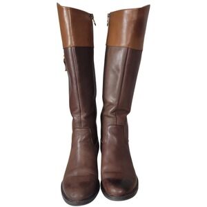 Franco Sarto Sz 6.5‎ Choco Brown Leather Riding Boots Knee High Embossed K554